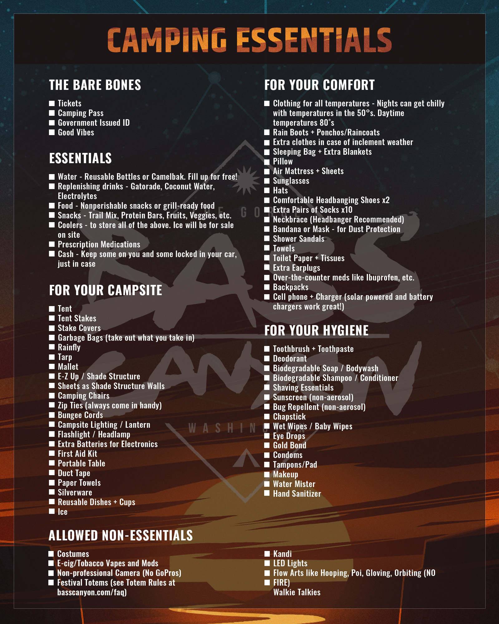 The Ultimate Packing List for Bass Canyon 2019! Bass Canyon